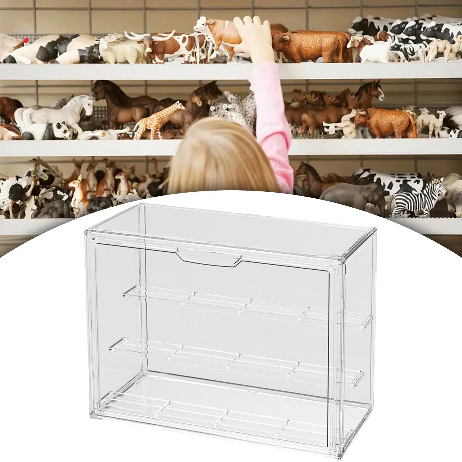 

Display Case Storage Bin with Movable Plate Dustproof Stackable Showcase Display Storage Box for Souvenirs Toy Collectibles