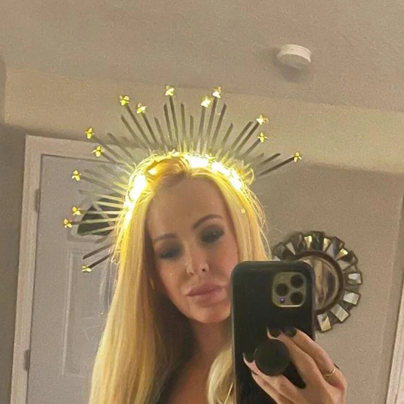 

Лето 2025 г., тиара со светящейся звездой, Halo Crown Sunburst Met Gala, повязка на голову - галстук на молнии, готический фестиваль, головной убор с золотой звездой и солнечным светом