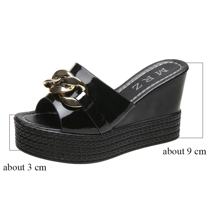 Platform Women Slippers Chain High Heels Female Casual Shoes Summer Outside White Black Slides Ladies Beach Pantuflas De Mujer