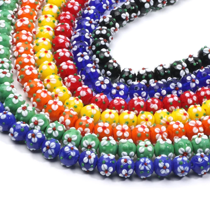 10pcs 12mm Multi-color Murano Lampwork Glass Flower Beads For Jewerly Making Diy Loose Beads Bracelet Earring Craft Accessories