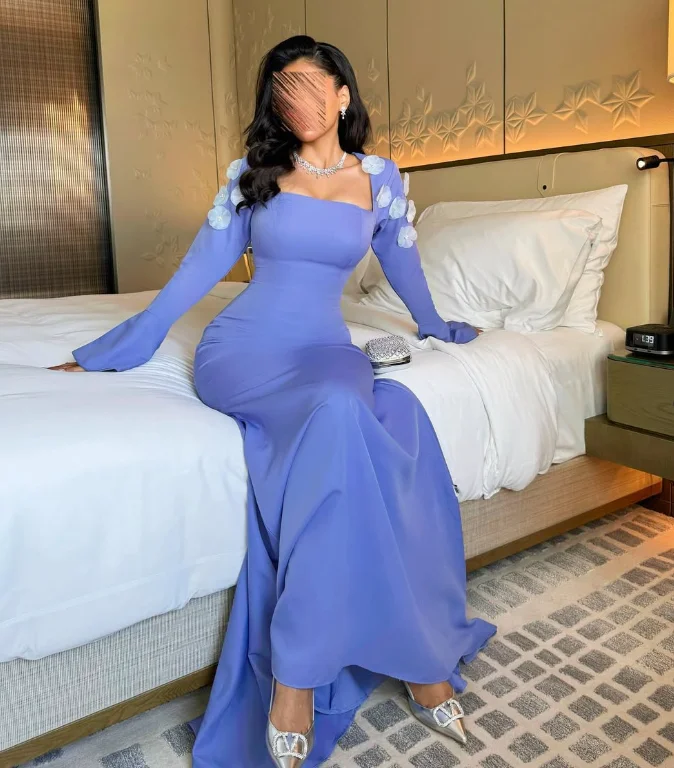 Personnalisé de haute qualité manches longues longueur De plancher Court Train violet bretelles fermeture éclair fleurs femmes robe robes De Graduação