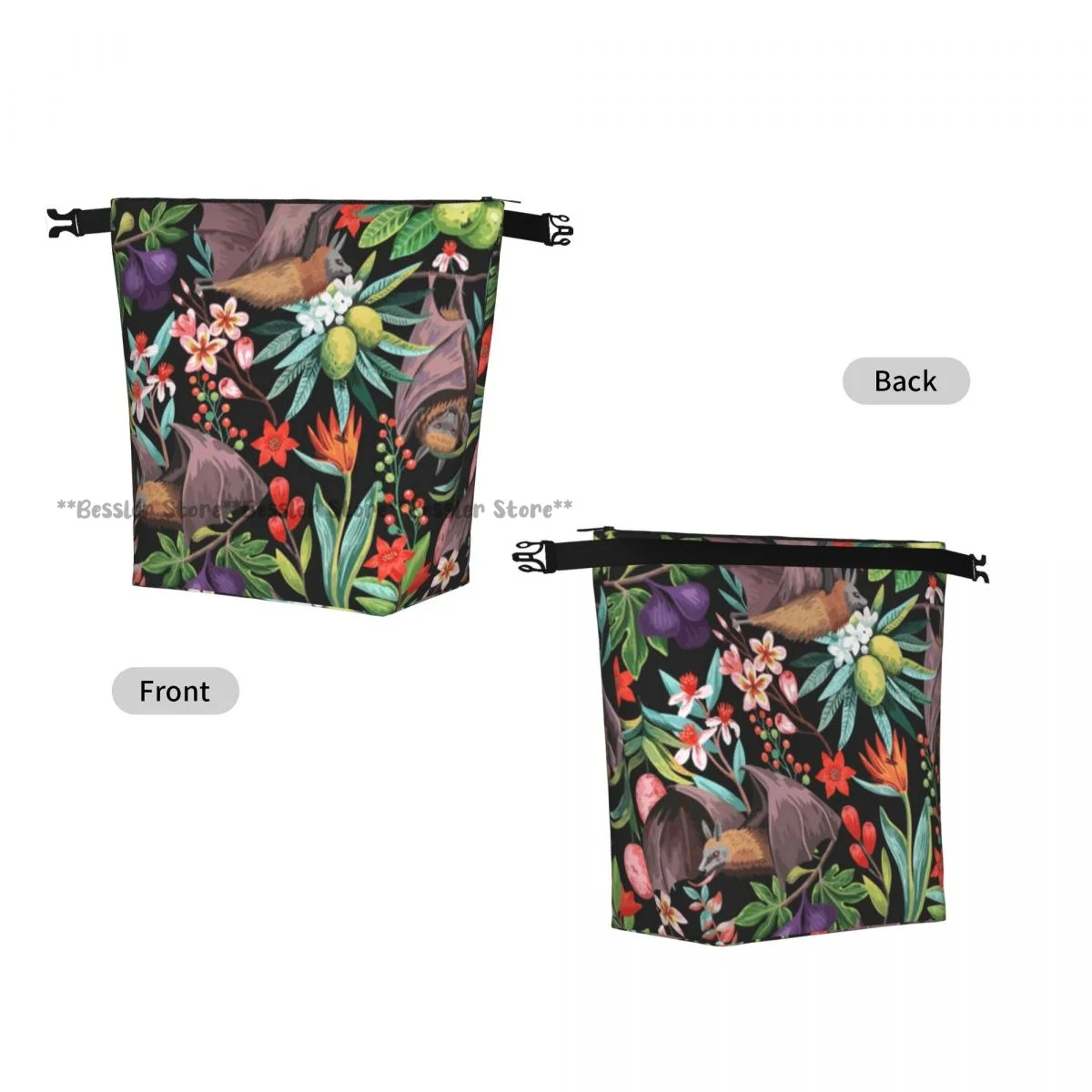 Roll Top Insulated Bento Lunch BagExotic Tropical Fruits And Bats Thermal Meal Bag Lunch Container Tote