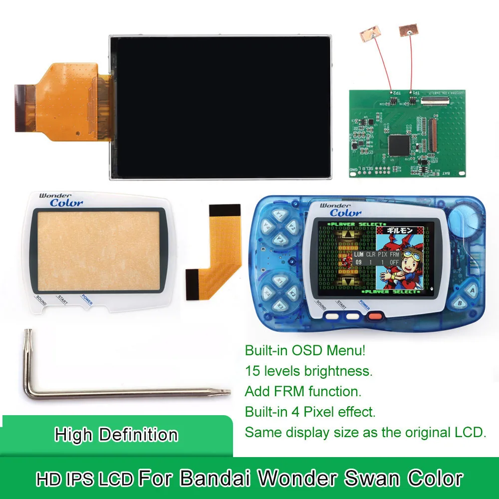 For WSC High Definition Backlight LCD Kit IPS Display Screen Retro Pixel OSD Menu For WonderSwan Color WSC Console view 2