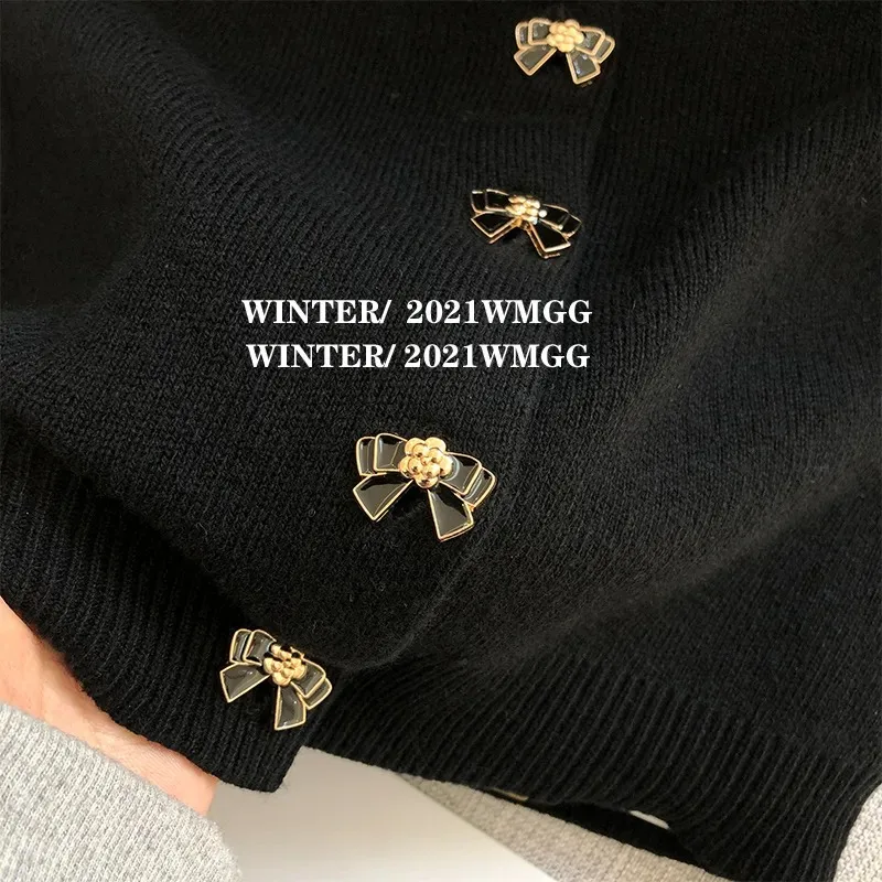 Black Sweater Cardigan Jacket for Women Spring and Autumn Short Niche Versatile Temperament Knitted Sweater Female Elegant Top