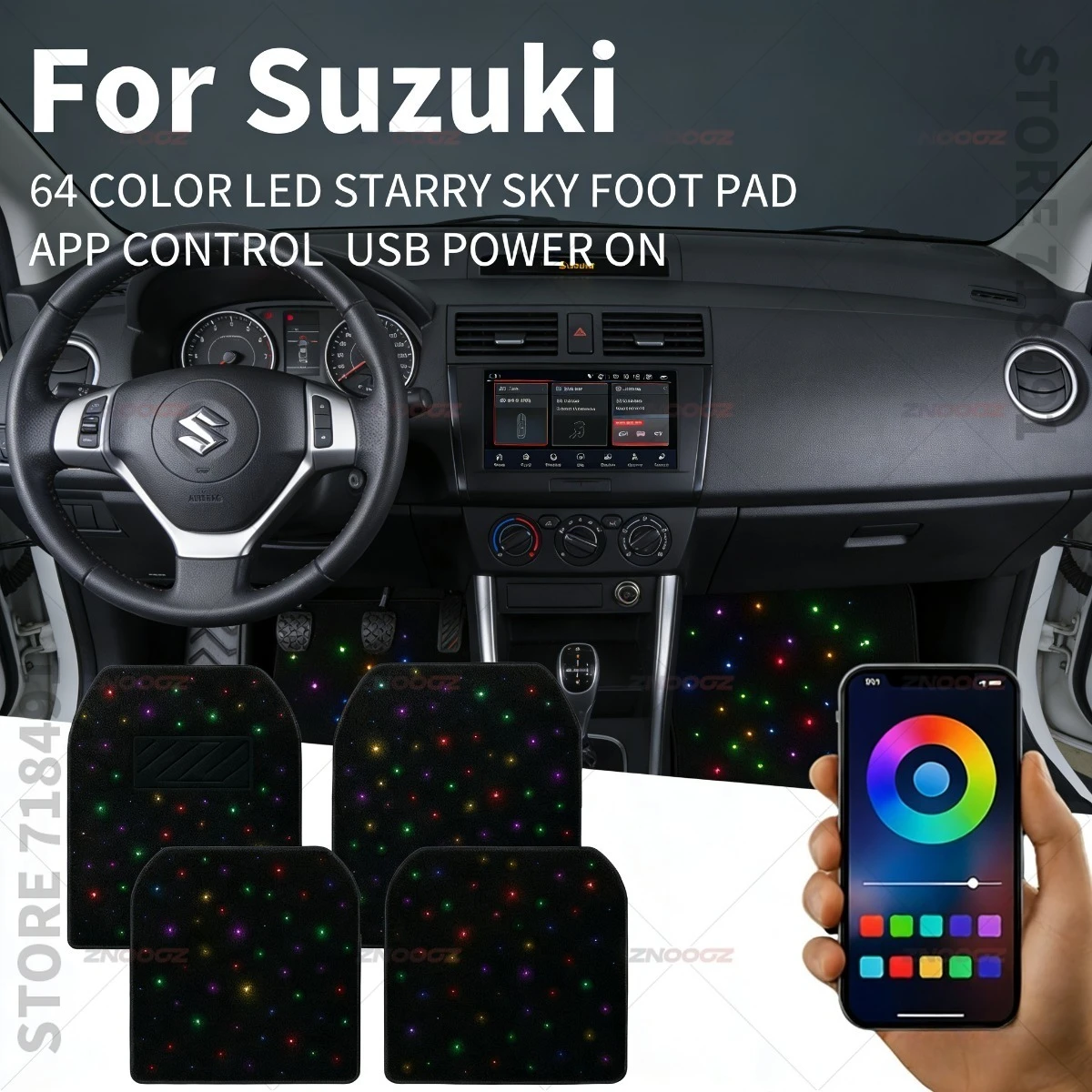 For SX4 XL7 Alto Ignis Jimny Swift Carry Every Lapin Fronx Dzire Baleno Vitara USB Car LED Starry Sky Foot Mat DIY Can Be Cut