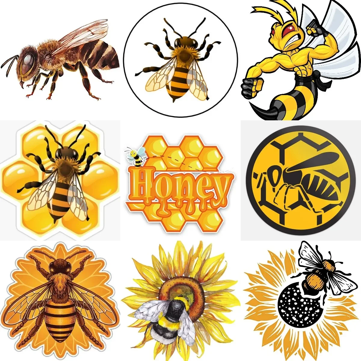 

Bees Sunflower Honey PVC Creative Sticker for Covered Scratch Decorate Motorcycle Helmet Laptop Camper Car Truck Room Off-road