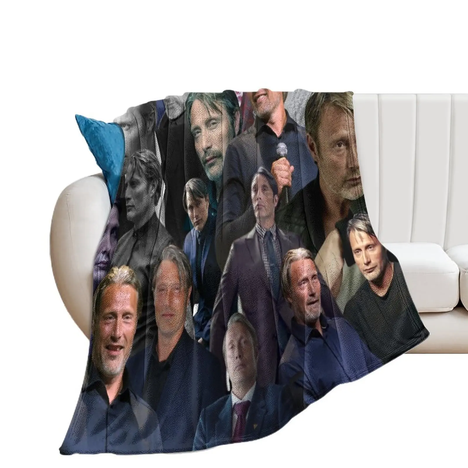 

mads mikkelsen photo collage Throw Blanket cosplay anime Blankets For Sofas Furry Blankets