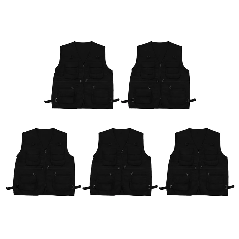 

5X Men's Fishing Vest With Multi-Pocket Zip For Photography / Hunting / Travel Outdoor Sport - Black, XL