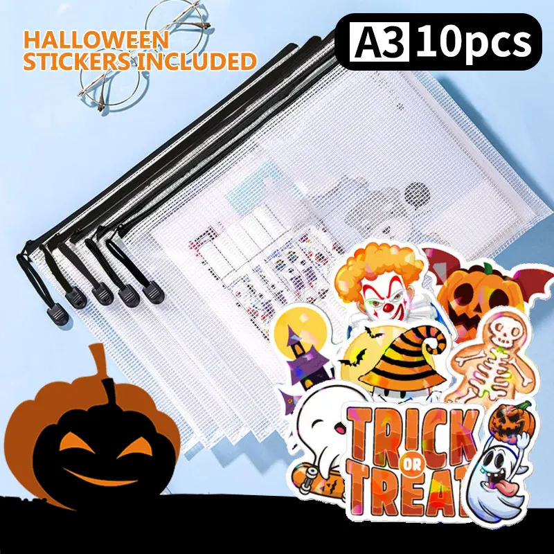 A3A4A5 شبكة سوداء سستة حقيبة هالوين عطلة ملصق مكتب الطالب استخدام حقيبة ملفات سعة كبيرة أوراق اختبار تخزين العقد #5