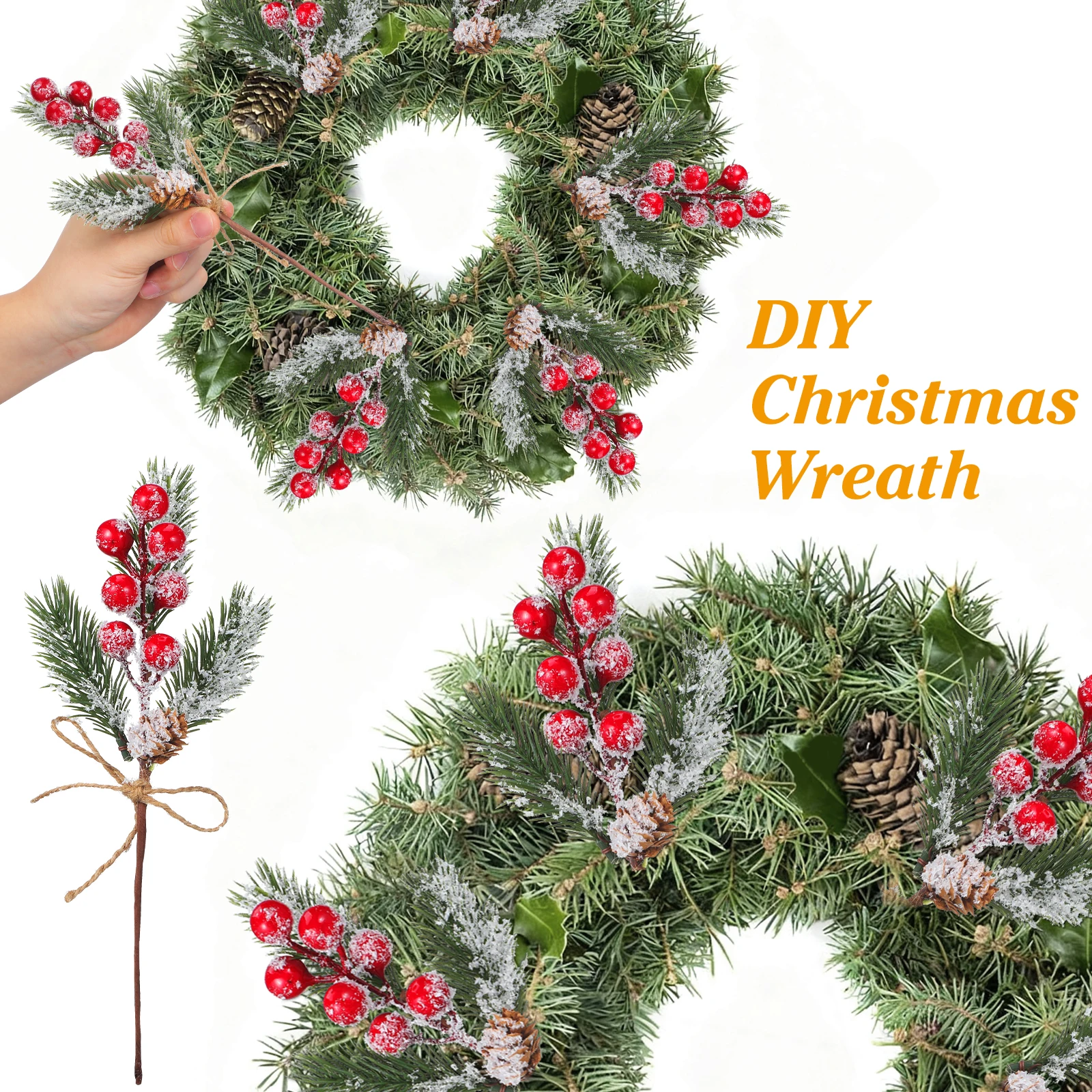 กิ่งเบอร์รี่ประดิษฐ์สีแดง 6 ชิ้น สำหรับตกแต่งต้นคริสต์มาส งานปาร์ตี้ DIY