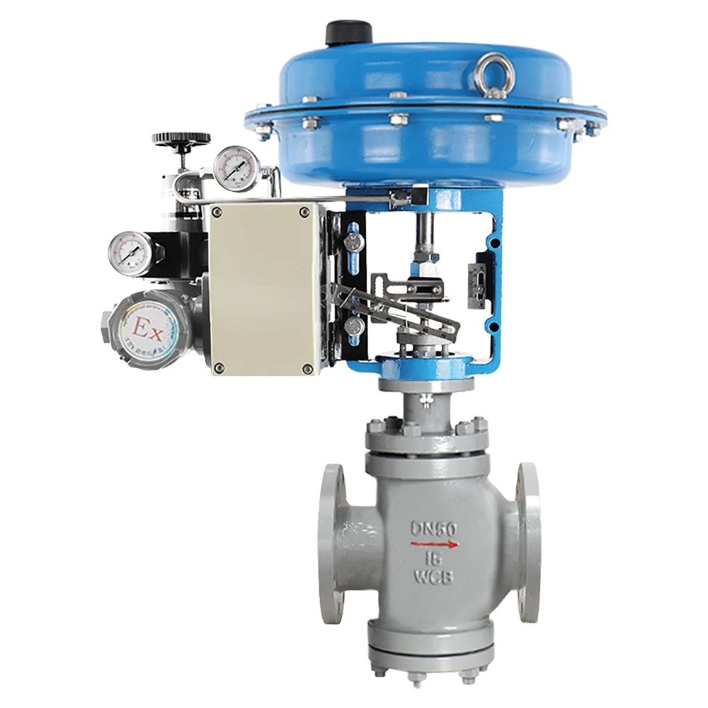 WCB standard type Pneumatic double seated control valve DN40 Positive Action Pneumatic Diaphragm Control flange Globe Valve