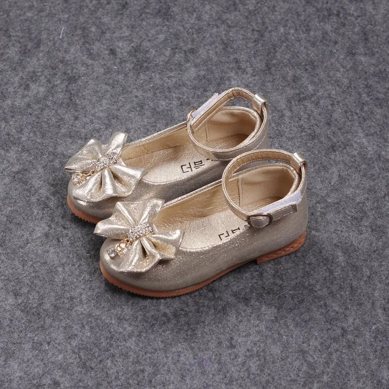 2023 Spring Autumn Fashion Baby Girl Shoes Princess Bow-knot With Rhinestone Pendant Kids Single Shoes For Girls Children