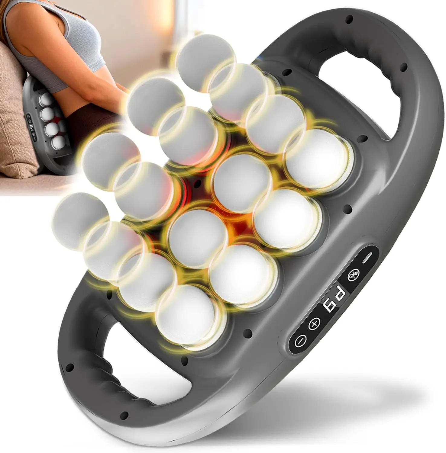 

Пистолет для массажа глубоких тканей с 16 головками, 9 скоростями и уровнями интенсивности для облегчения мышц