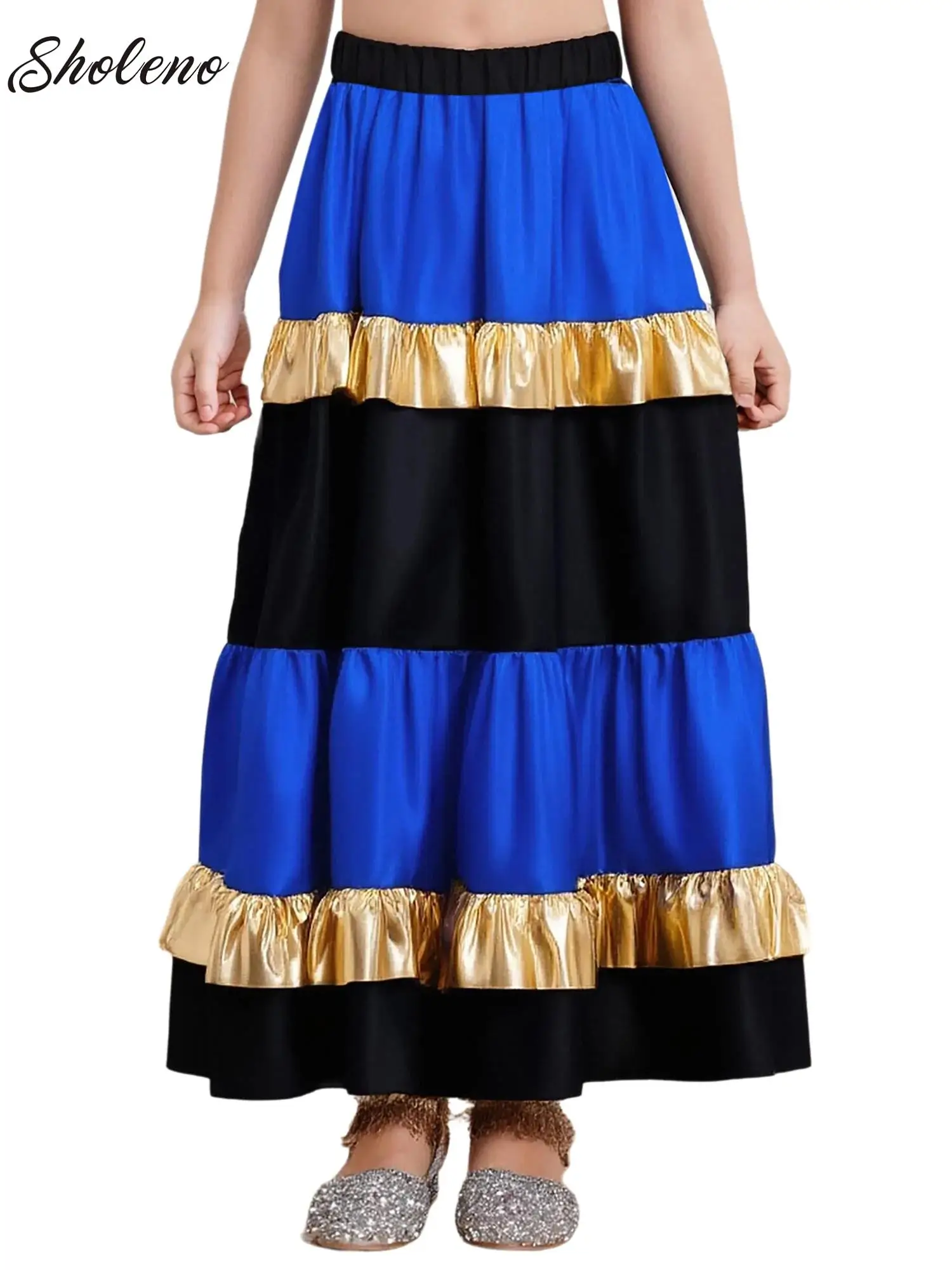 

Spanish Flamenco Costume Girl Long Flamenco Gypsy Style Ballroom Big Swing Skirt for Child Waltz Dance Dresses for Kids Clothes