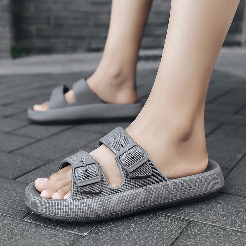 Women Slippers Adjustable Buckle Thick Platform Sandals Beach Shoes Bathroom Slipper Soft EVA Flat Sole Slides Oversized 36-47