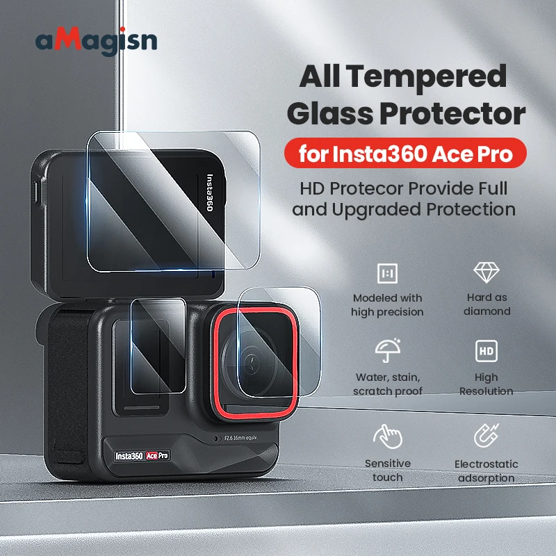 aMagisn HD Full Coverage Tempered Film Protective Screen Sports Camera Accessories for Insta360 AcePro