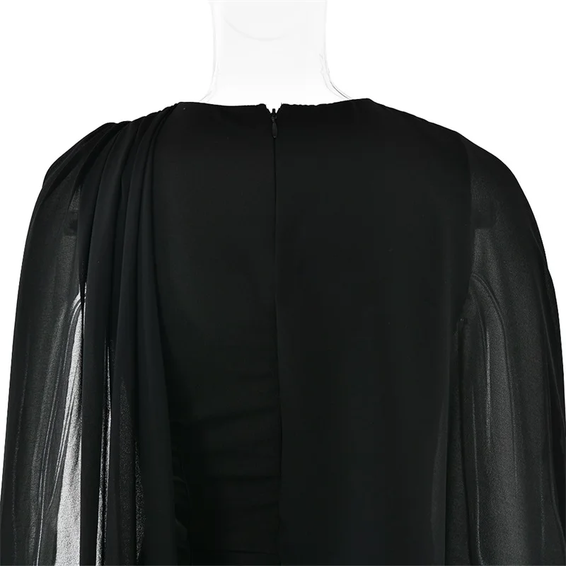 Robe de Rhlongue cape noire avec fibre ronde sexy, robe de soirée sirène, robe de tapis rouge formelle, jupe d'anniversaire