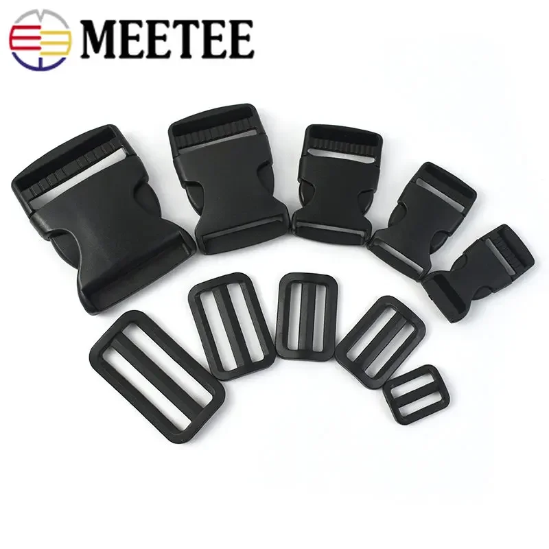 10/20Sets Plastic Side Release Buckles 20-50mm Tri-Glide Adjustable Clasp Webbing Hook Bag Strap Backpack DIY Sewing Accessories