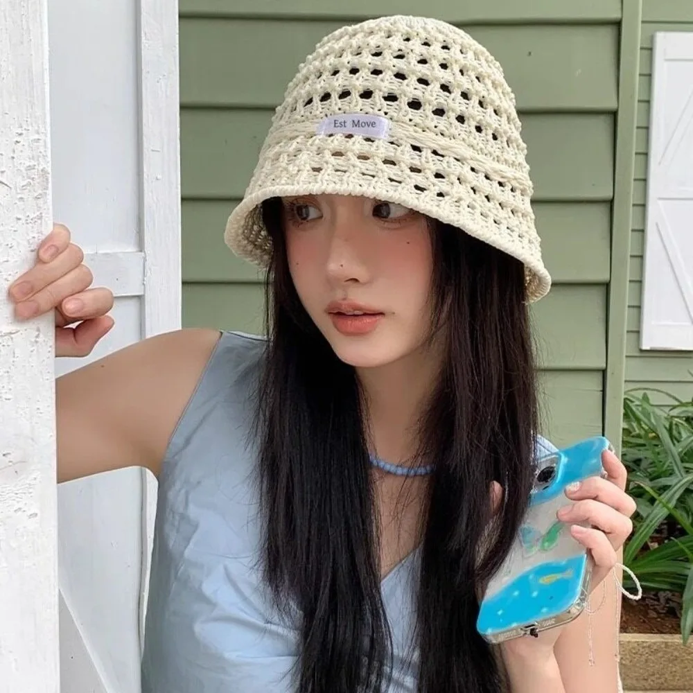 

New Breathable Basin Caps Straw Hollow Bucket Hat Fisherman Hat Travel