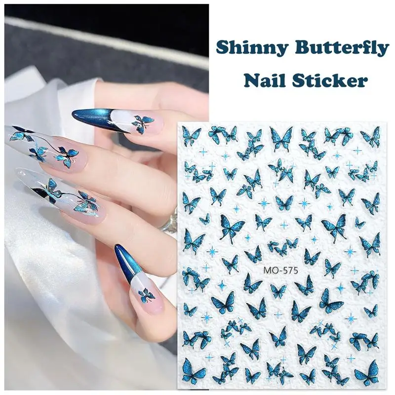 5D Luxury Glitter Blu Viola Farfalla Adesivi per nail art Adesivo autoadesivo vintage Decorazione per unghie Decalcomanie per manicure