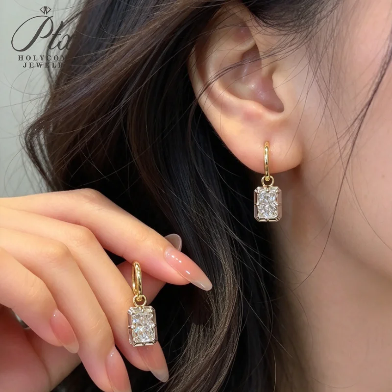 Pendant Earring 2ct Radiant Cut Lab Grown Diamond DEF VS 14K Gold for Women Premium Fine Gifts Charms Classical Holycome Jewelry