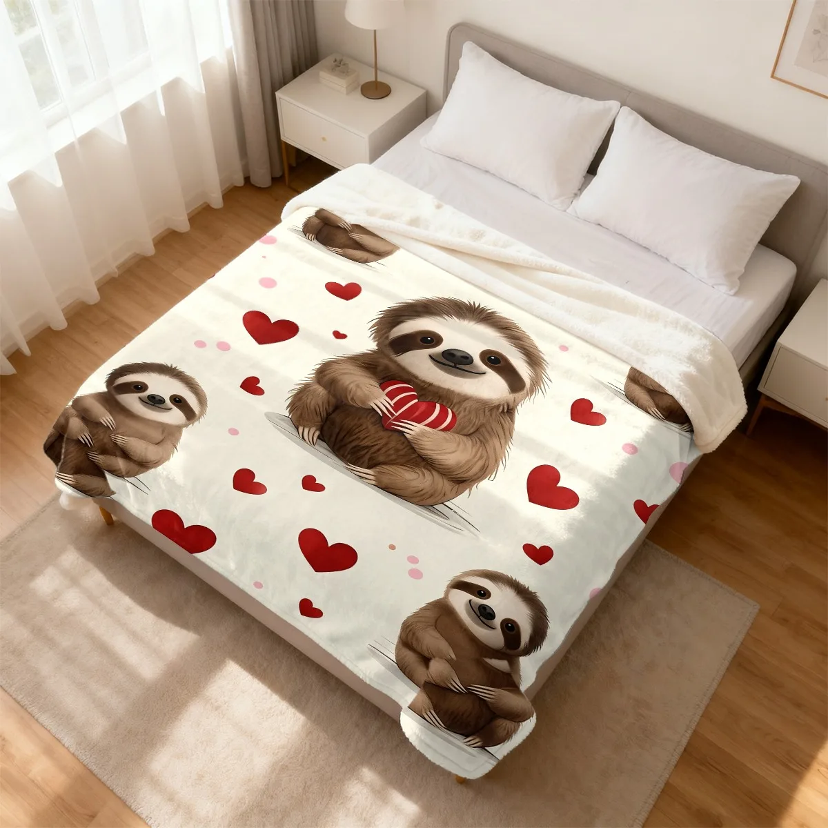 Sloth Plush Fleece Blanket Soft Flannel All-Season Cozy Spread with Sloths & Hearts Plush Ding for Couch Office Travel Ideal Gift for Women Men Cute Blanket Couch Cover Playful D