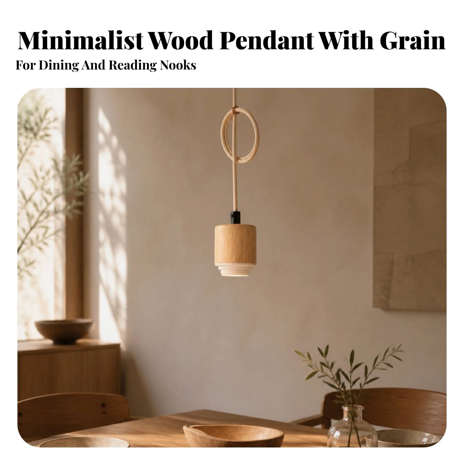 Wood Pendant Light Minimalist Single-Head Pendant Light Hanging Lamp Kit with Adjustable Cord Chic Industrial for Dining Room