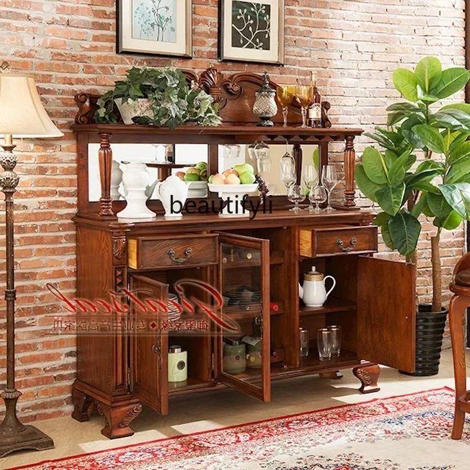 cc182American dining side solid wood pantry European cupboard tea wine cabinet storage cabinet R