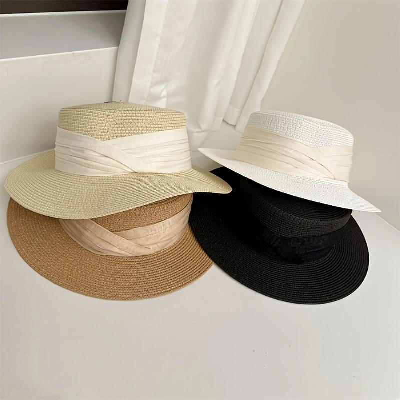 

Vintage sunhat Elegance Ladies seaside holiday sunshade hat summer simple ladies flat top hat