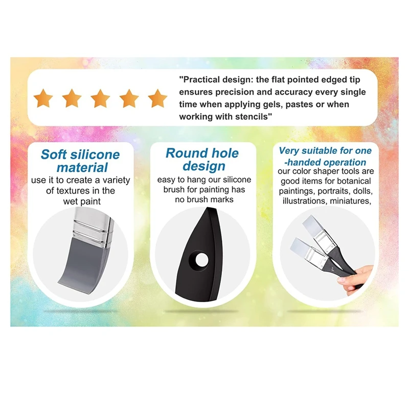 Flexível Silicone Pintura Escova, Ferramentas de Arte, Cor Shaper Ferramenta, Plano Acrílico Escova, Pincéis, 1 "Wide, 2 Pcs