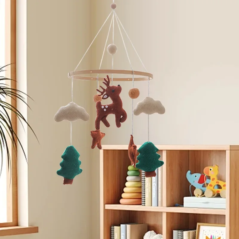 Faire des hochets en bois pour bébé feutre doux dessin animé forêt cerf lit suspendu cloche berceau Mobile jouets éducatifs Montessori hochets pour bébé cadeaux