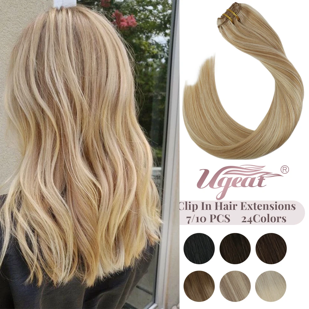 

Ugeat Clip In Hair Extensions Human Hair For Women 100% Real Human Hair Balayage 2022 Hot Color Full Head Clip in Hair Extension