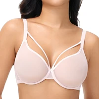 Nuevos sujetadores de encaje para mujer, malla ultrafina ahuecada, transparente, elástico, Sexy, con aros ajustados, de talla grande, copas A B C D E F G H