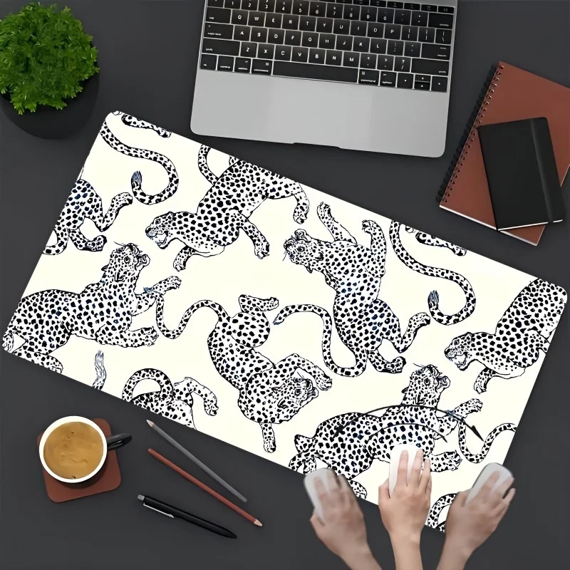 Leopard Print Extra Long Mouse Pad Non-Slip Rubber Gaming Desk Mat for Office and Work