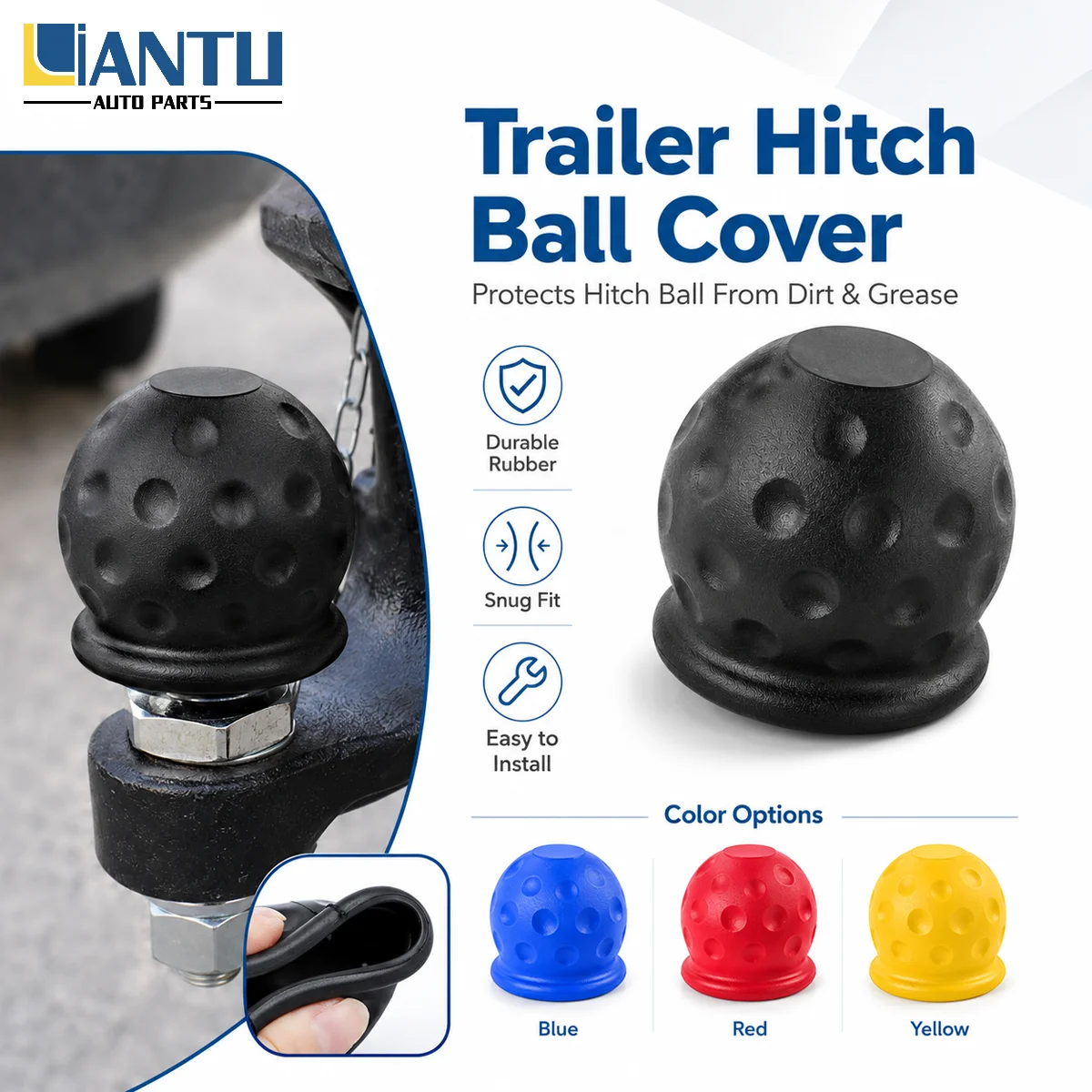 1/2/5PCS Rubber Trailer Hitch Ball Cover Car Towing Rod Cover Protective Tow Hook Cap Auto Accessories Multiple Color Choices