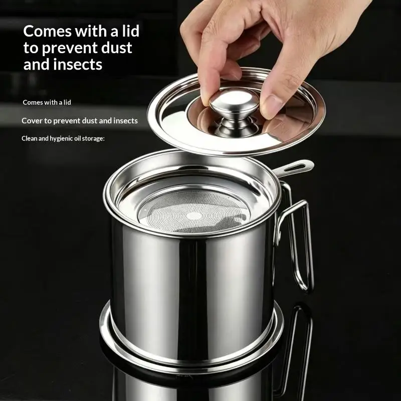 Stainless Steel Oil Strainer Pot Container Jug Storage Can With Filter Cooking Oil Pot For Kitchen Household Tools