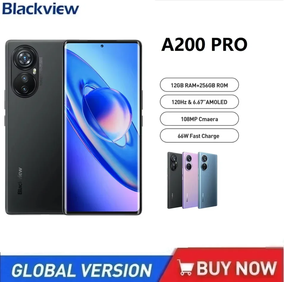 هاتف Blackview A200 Pro الذكي G99 6.67 بوصة 120 هرتز AMOLED شاشة منحنية أندرويد 13 هاتف محمول 12 جيجابايت 256 جيجابايت 108 ميجابكسل كاميرا 66 وات سريع PD