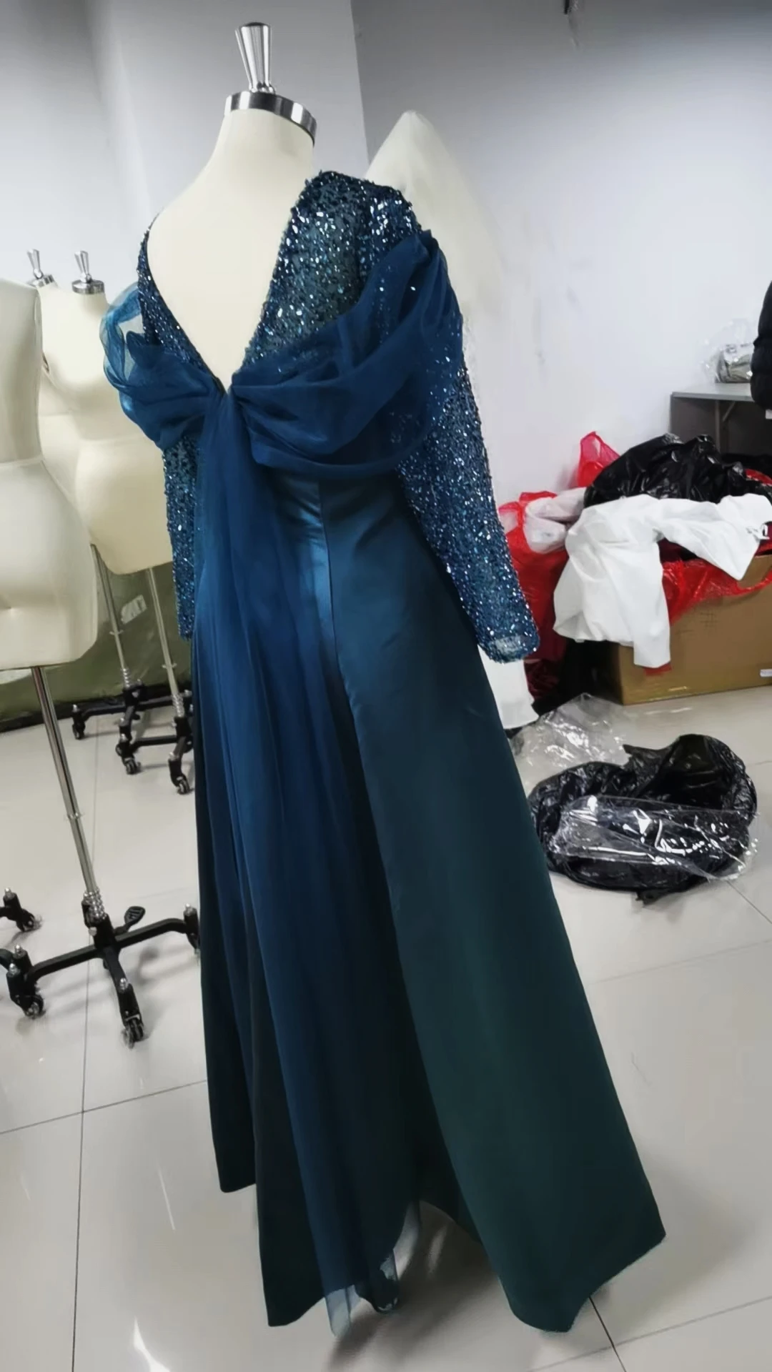 Oisslec Prom Dress Elegant Vintage Sexy Sweet Peacock Blue Sequins Lace Custom Formal Occasion Prom Dress Evening Party Gowns