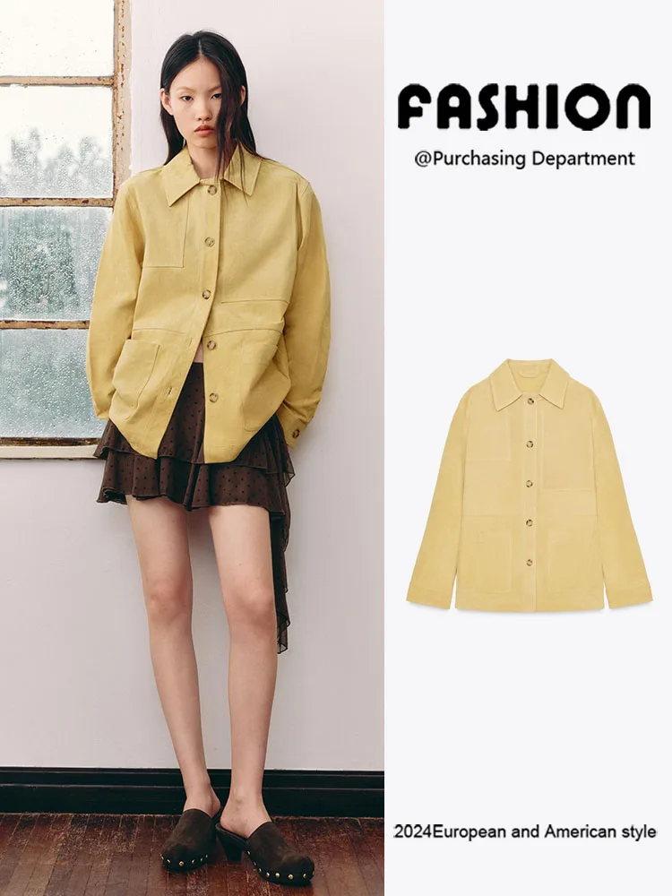 

Fashionable Pure Color Suede Coat with Collar Long Sleeve Women's Outerwear New Arrival Autumn 2025 Elegant Lady's Jacket