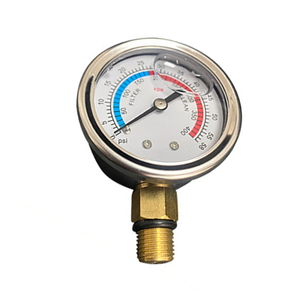 1pc 0-60PSI Glycerin Filled Pool Filter Pressure Gauge Shockproof Stainless Steel For Swimming Pool Sand Filter Pump Parts