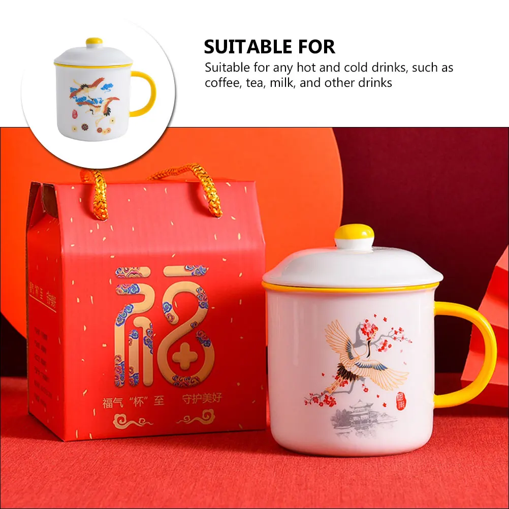 

1Set Enamel Cup Chinese Style Heat Resistant Thickened Retro Design Wedding Gift Coffee Tea Mug Enamel Cup