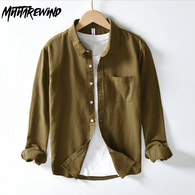 

Japanese Fresh Shirts for Men Spring Autumn Daily Casual Long Sleeve Shirts Pocket Cotton Linen Loose Shirt Simple Fashion Top
