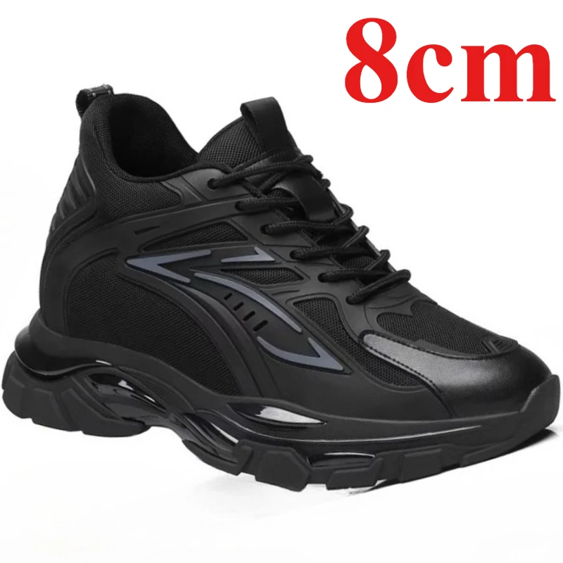 Fashion Daddy Shoes Leather Mesh 8cm Casual Sneakers Men's Thick Bottom Height-increasing Shoe Comfortable Sports Elevated Shoes