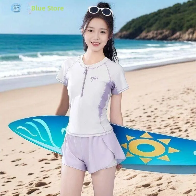2026 New Two-Piece Sporty Swimming Suit for Girls in Developmental Stage Conserving Design with Chest Pad Children's Swimwear