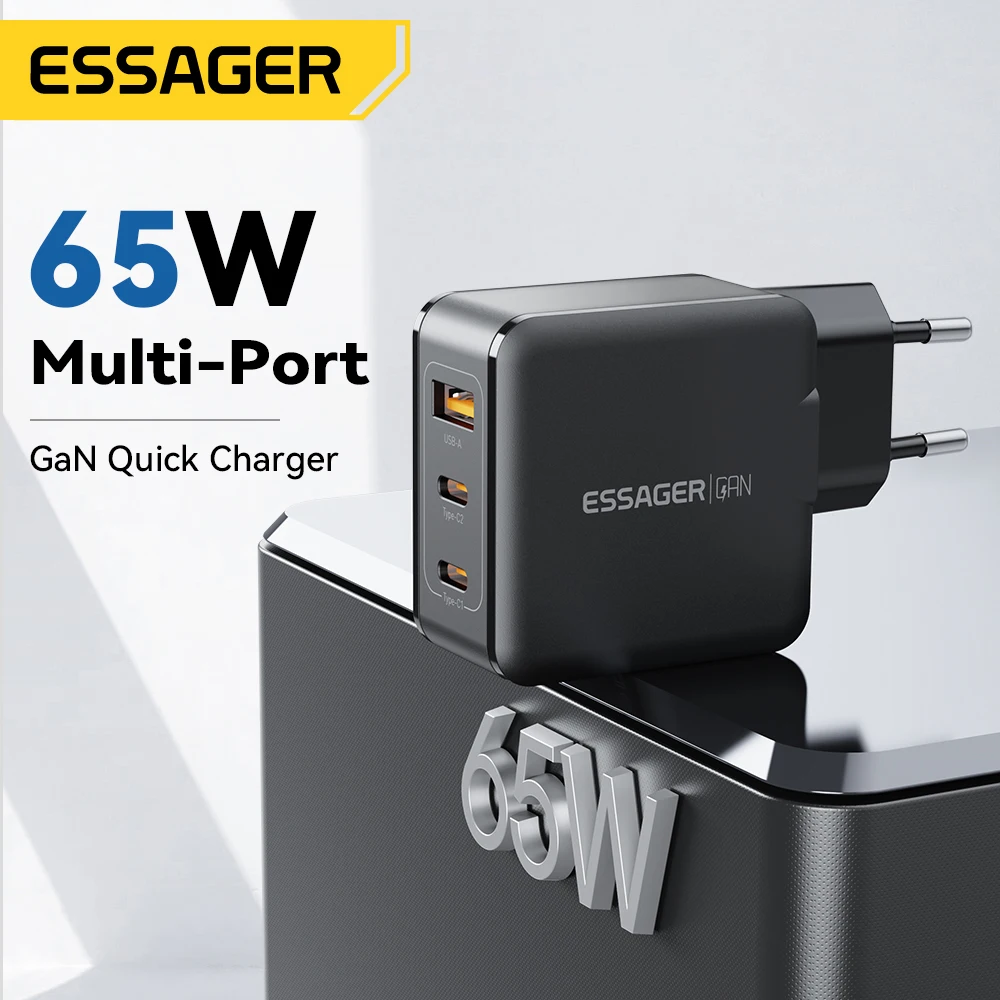 Essager GaN 65W USB C Charger Fast Charge QC4.0 Type C Charger PD3.0 USB Charger For iPhone 14 13 Pro Max MacBook Xiaomi Laptop