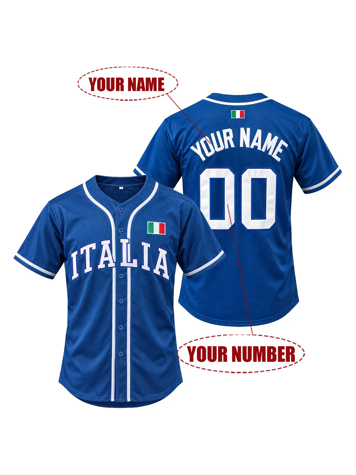 Custom Stitched Italia Baseball Jersey Personalized Name and Number Italy Flag Button Down Short Sleeve Casual Sports Fan Shirt