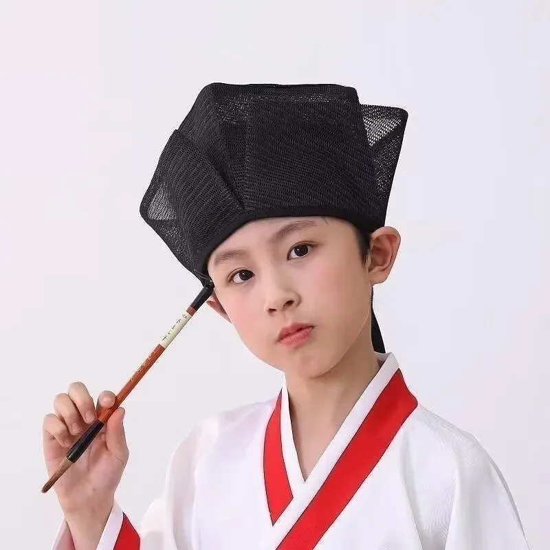 

Шляпа Ханфу, кепка для взрослых и мальчиков, китайская традиционная древняя ученая учительница, черная шляпа, головной убор, винтажные детские квадратные плоские кепки