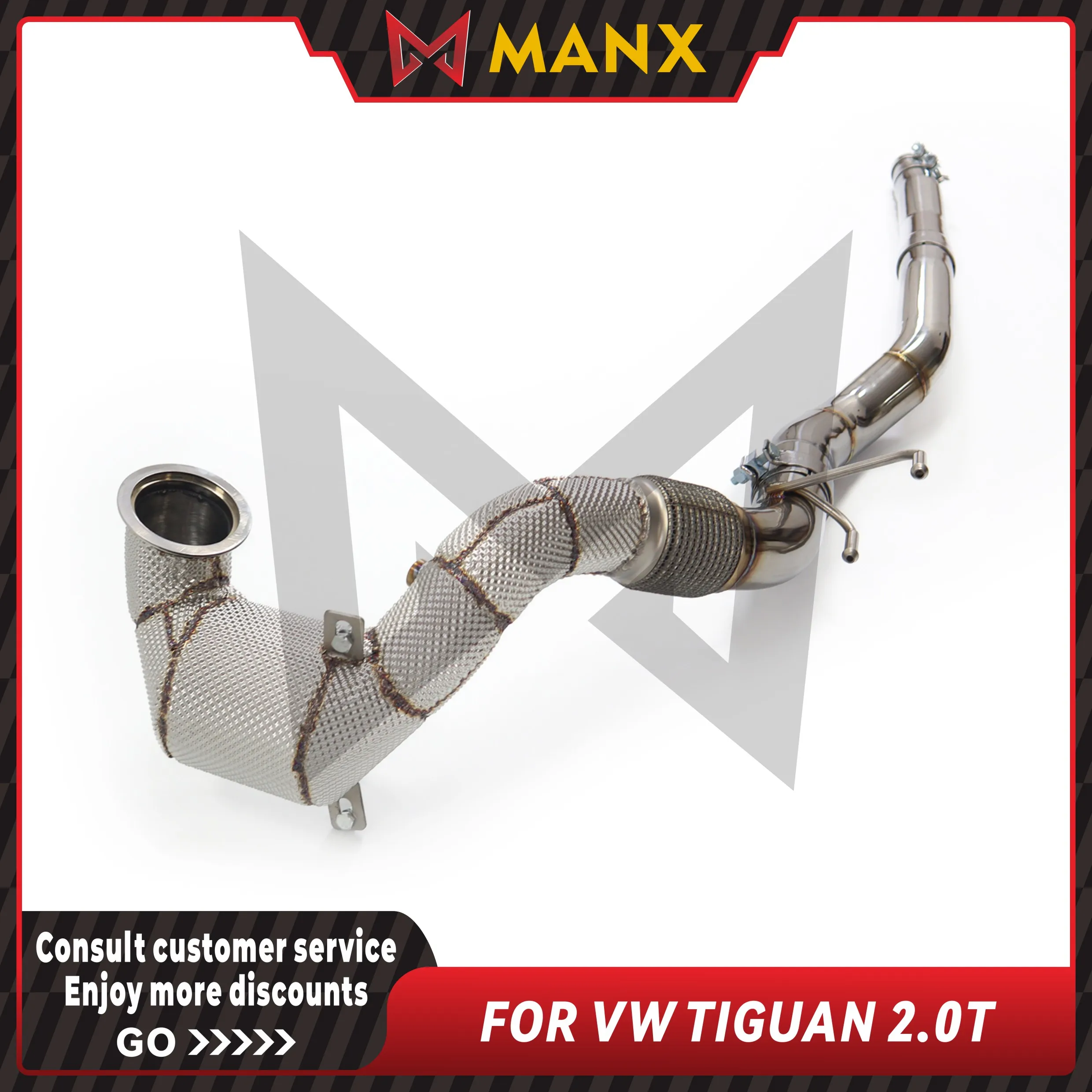 

MANX Car Exhaust system for VW TIGUAN 2.0T Catalyzed Downpipe Catless Downpipe Stainless steels Performance exhaust pipe