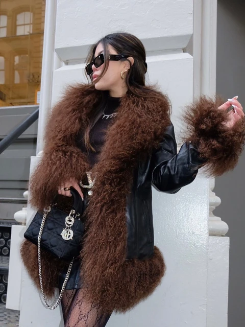RR2814 Faux Mongolian Fur Trim Coats Women Fully Cotton Lined Suede Maxi Winter Jackets Warm Faux Fur Short Coats Hook Closure AliExpress