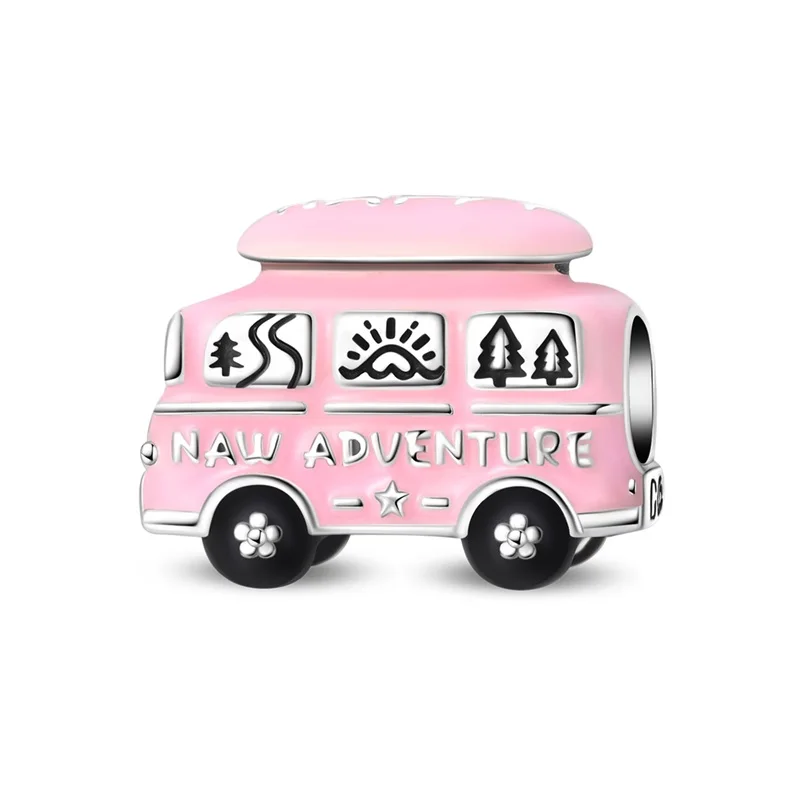 

New 925 Sterling Silver Fashion Pink Adventure Car Charm Beads Dangle Fit Original Bracelet DIY Women Jewelry Gift